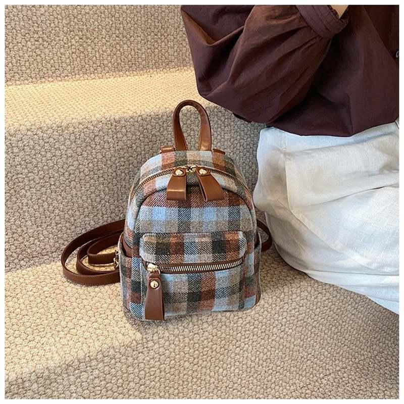 Schoolbag backpack autumn and winter new plaid backpack student girl trend line fashion high sense bag women's bag