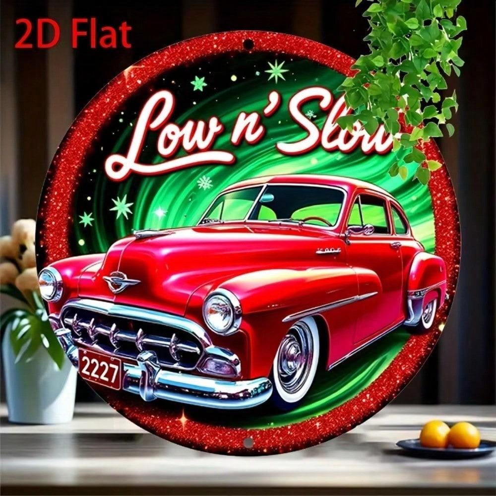 Vintage Lowrider Car Metal Sign Retro Wall Art With Lights Stars Garage Cafe Home Decor