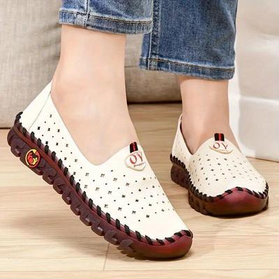 Sneakers Damen Ausgestanzt Flach Niedrig geschnitten Loafer Freizeit Rutschfest Atmungsaktiv Schuhe