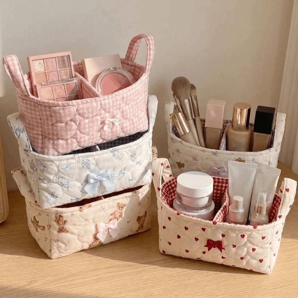 Cotton Small Quilted Storage Basket Square Cosmetic Organizer Home Supplies