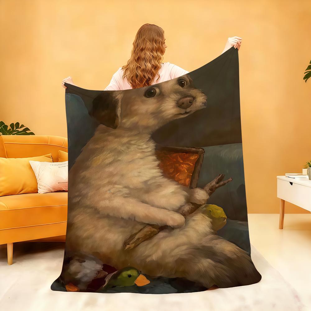 Funny Cute Puppy Eating Pizza Vintage Animal Blanket For Soft Throw Blanket for Picnic Bed Sofa Home Bedroom CozyWarmComfortable