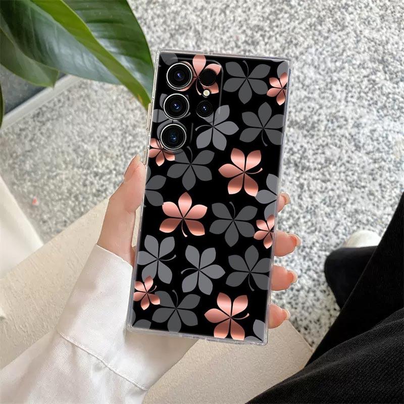 Gold Pink Rose Glitter Hearts Phone Case For Samsung S24 S23 Ultra S22 S20 Plus S21 FE Clear Cases Cover Galaxy S24Ultra Fundas