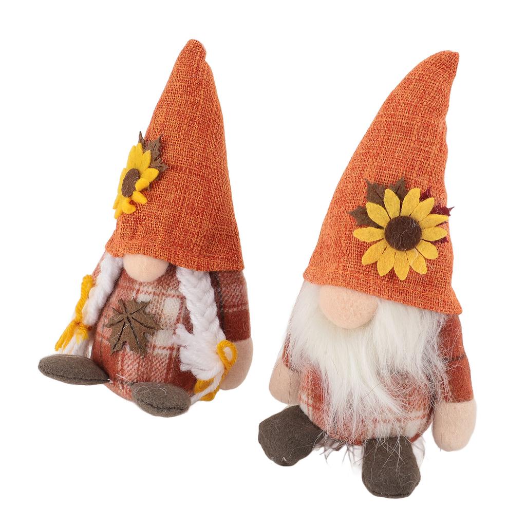 2 Pcs Sunflower Gnomes Decorations Cute Dwarf Figurines Handmade Plush Stuffed Gnomes for Holiday Fe