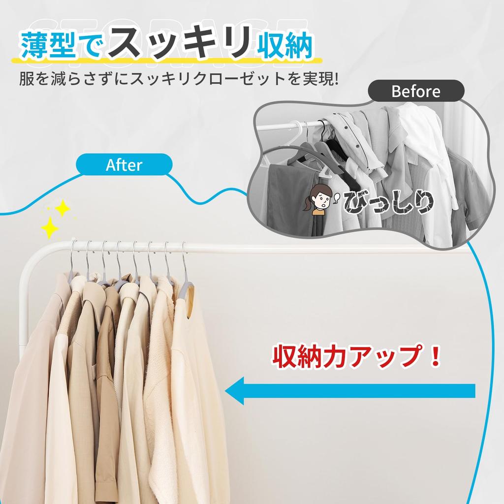 TITIROBA 23AB182 Non-Slip, Shape-Retaining, Mark-Leaving Hangers, 20-Pack, Gray,