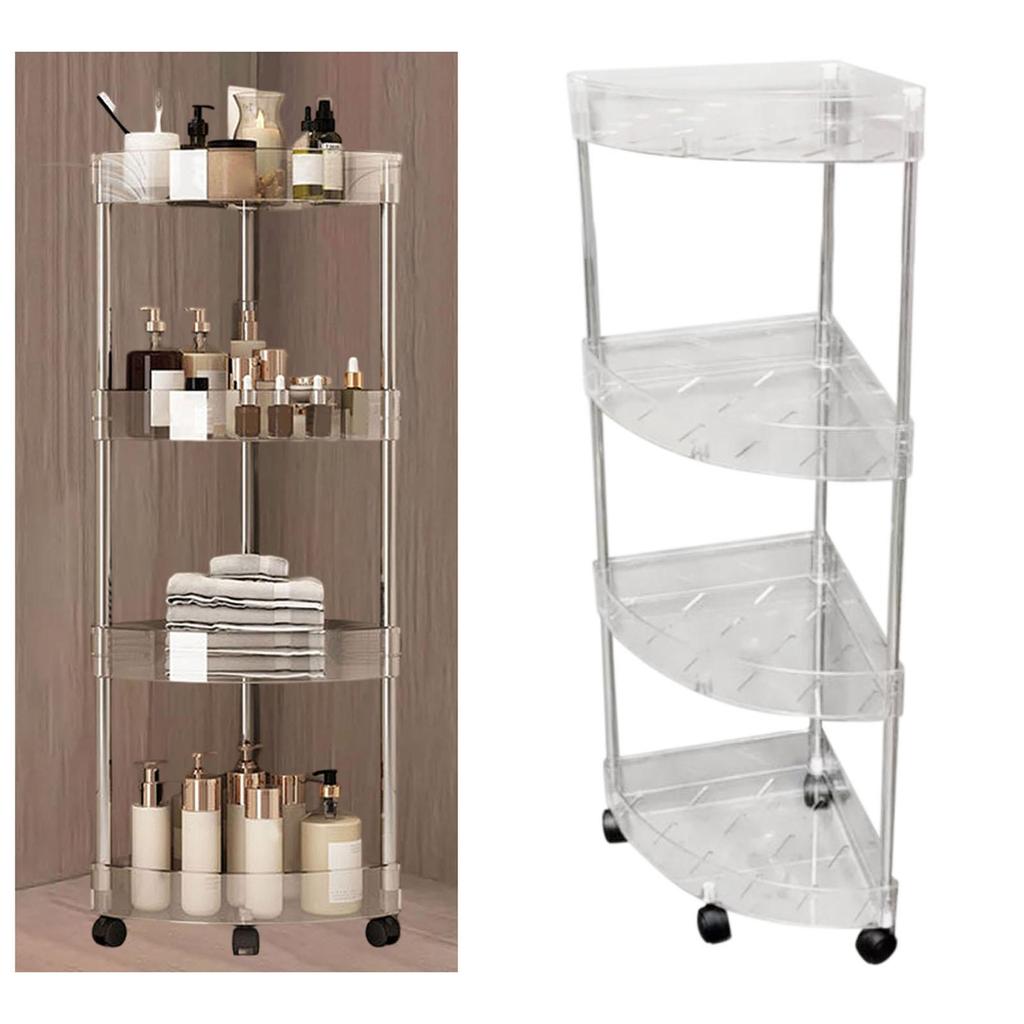 Bathroom Standing Shelf Ventilated Space Saving Corner Shelf Stand Kitchen Shelf Organizer, Standing Shower Cart for Dorm