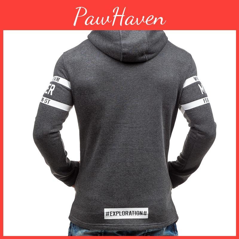 Premium Cotton Blend Men Slim Hoodie With Zipper Pocket And Classic Print Design