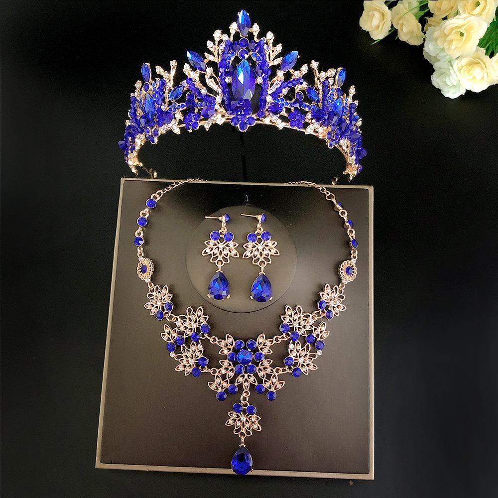Bridal Jewelry Three Piece Set Wedding Crown Tiara Necklace Earrings Korean Super Fairy Wedding Dress Accessories
