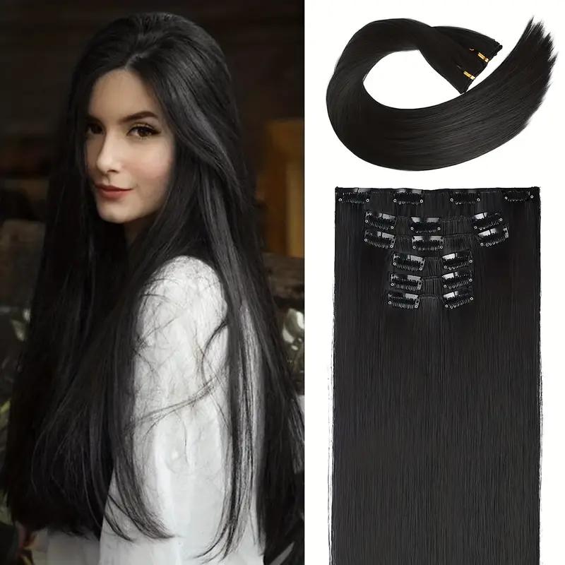 

16pcs Clip In Long Straight Hair Extensions Synthetic Fiber Straight Hairpiece For Women Girls Hair Clips Hair Accessories 2028 22inches
