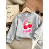 European sizes Cute Cherry Print Pattern 0-3 Years Kids' Comfortable  Lightweight Crewneck Sweatshirt Suitable for Outdoor Wear