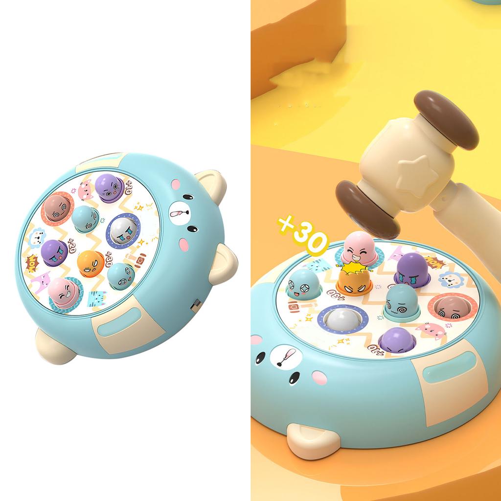 Interactive Whack Toy for Kids 360 Degree Rotating Cute Emoticon Music Light Hammering Pounding Toy