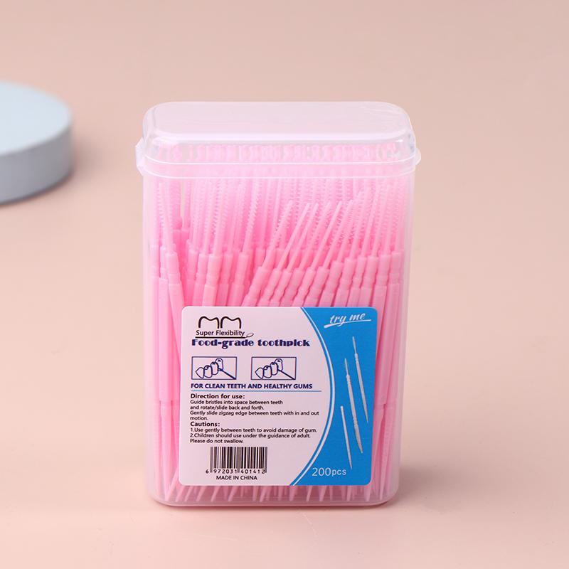 200 Boxed Plastic Toothpicks Disposable Household Bulk Interdental Brush Toothpick Line