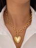 Heart Pendant Necklace: Stainless Steel Thick Chain Choker for Women - Y-Shaped Layered Design with Large Heart Charm, Durable Everyday Jewelry Gift