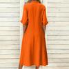 Modna Damska Jednokolorowa Luźna Sukienka z Kołnierzykiem Stojącym i Krótkim Rękawem