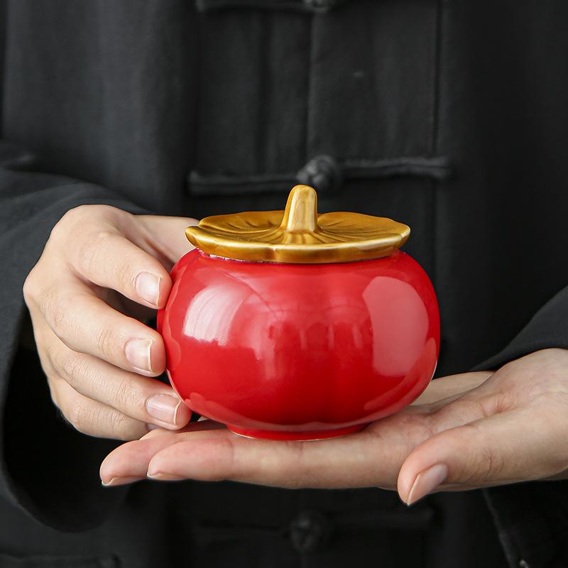 Persimmon Ruyi Red Tea Can Ceramic Persimmon Happy Candy Can Creative Wedding Annual Meeting Gift Sealed Jar
