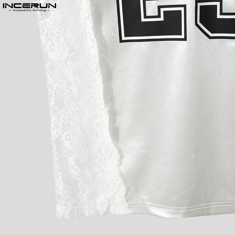 INCERUN Men V Neck Sleeveless Letter Print Lace Patchwork Casual Tank Tops