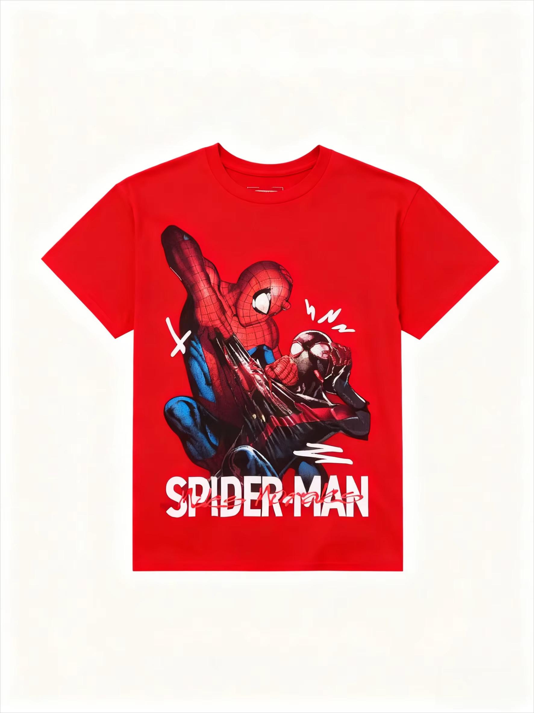 2026 new Marvel genuine Marvel Miles Morales SpiderUnisex comic print Unisexs loosefitting roundneck shortsleeved Tshirt S