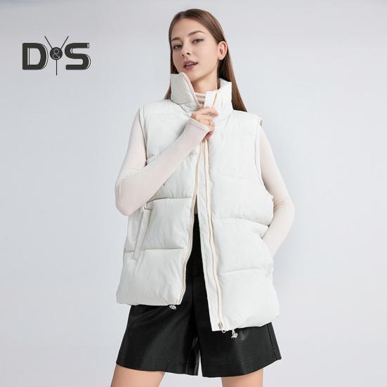 Women Winter Waistcoat Stand Collar Thick Sleeveless Padded Outerwear with Pockets Zipper Closure Mid Length Outdoor Coat