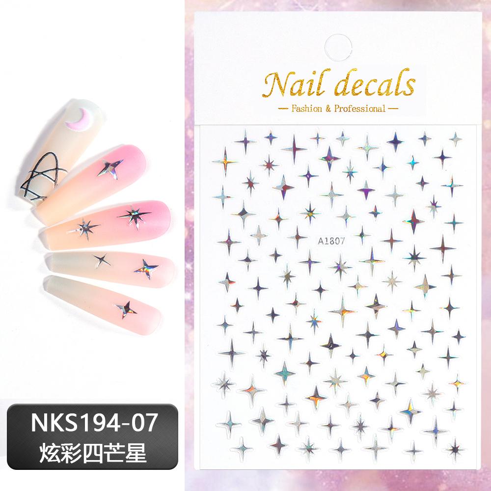 Black White Star 3D Nail Art Sticker Y2K Pentagram Self-Adhesive Decals Laser Shiny Glitters Starlight Manicure Ornaments Slider