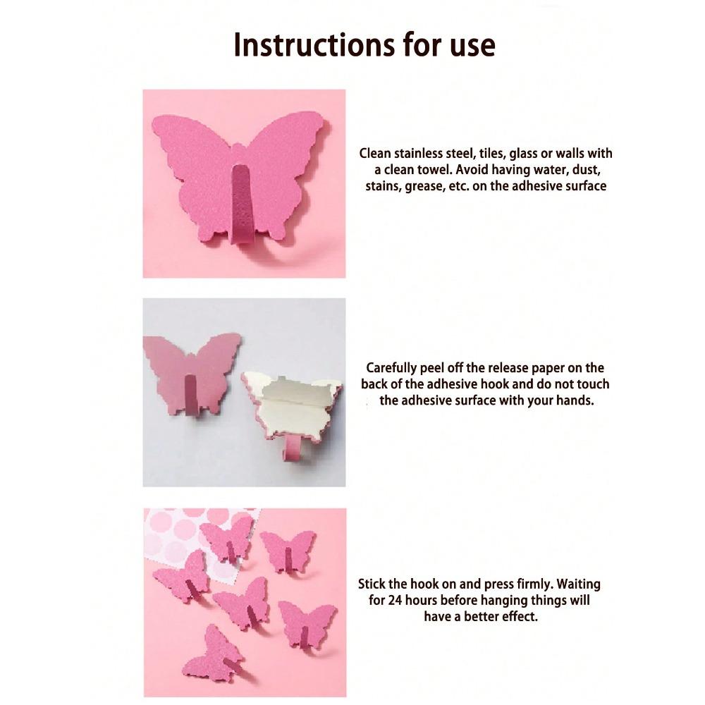 Decorative Wall Hooks with Butterfly Design. No-Drill Hooks. Very Suitable for Girls' Room Decoration. Minimalist Style. Used for Hanging Keychains