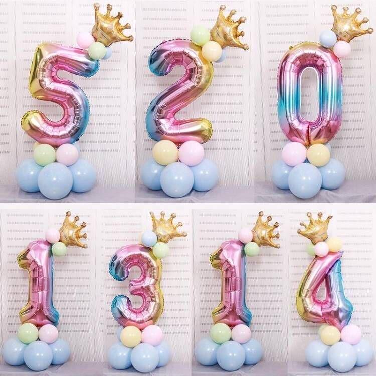 Palloncino Corona Numero Gradiente Arcobaleno da 32 pollici per Decorazione Festa di Compleanno per Bambini