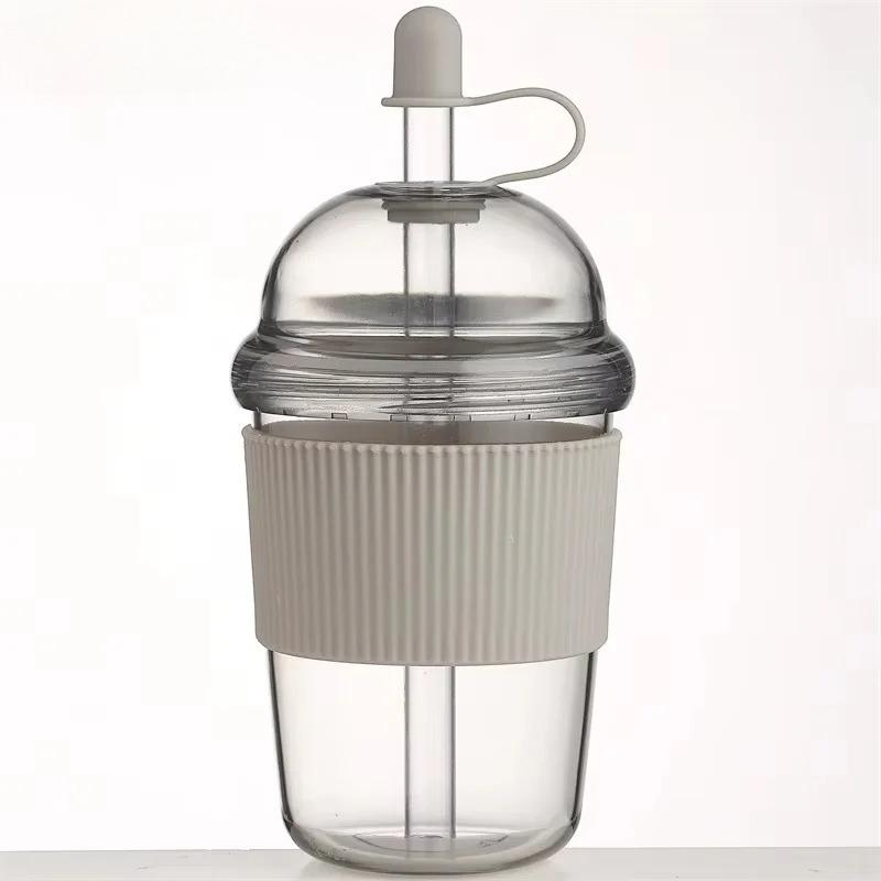 Portable Flip Straw Cup Plastics Ins Style Transparent Water Cup High-Capacity Water Bottles Tea Coffee Milk Heat-Resistant Juice Jelly Cups