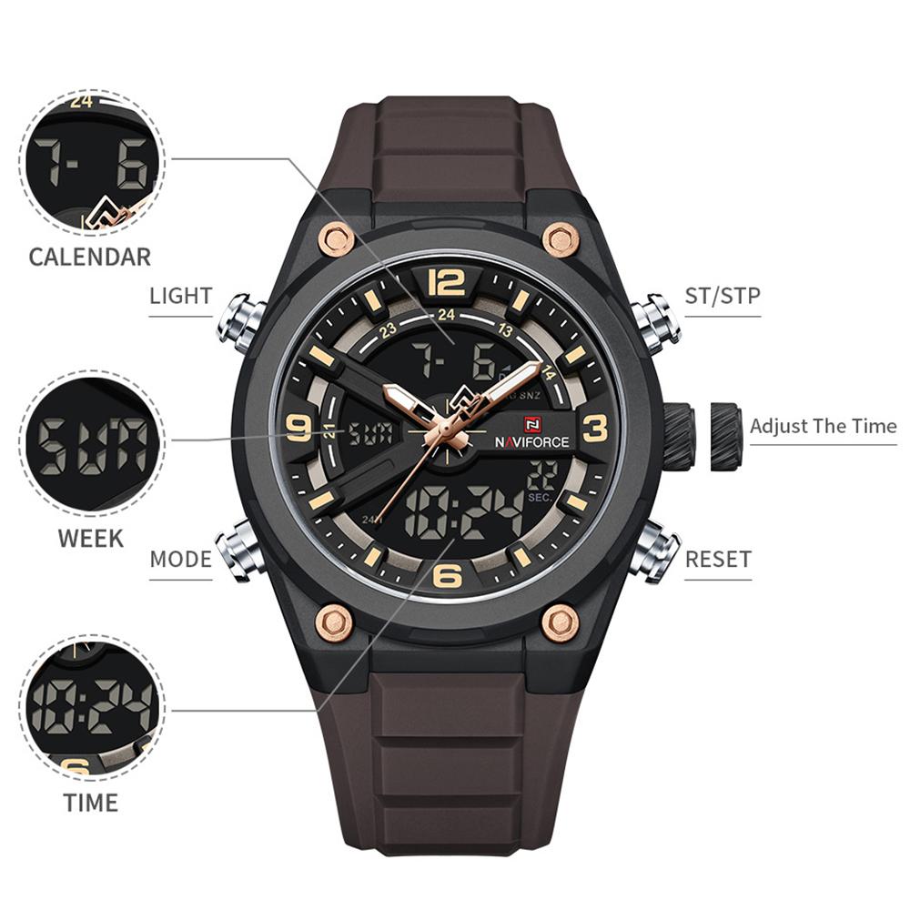 NAVIFORCE Original Men Quartz Watch Calendar Date LCD Display Luminous Pointer Silicone Strap Waterproof 30m Men Casual Fashion Watch NF9265