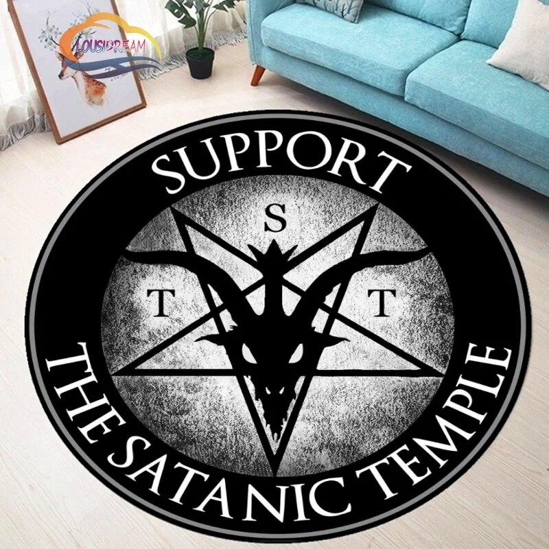 Pentagram Carpet Moon Satanic Round Rug Skull &  , Wicca  White  On Black  Goth Home Decor Chair Mats