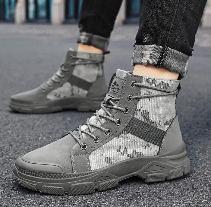 Fashion Retro Camouflage Design Thick Soled Casual Short Boots for Men Autumn 2025 New High Top Comfortable Non Slip Fashion Ankle Boots