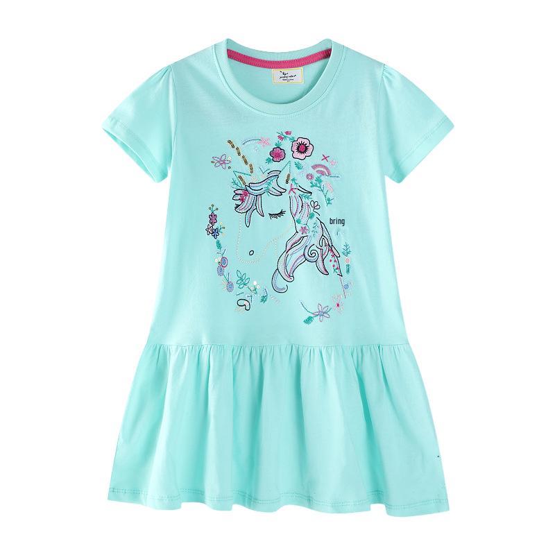 2026 Summer Sweet Short Sleeve Girls Dresses - European American Style 3T