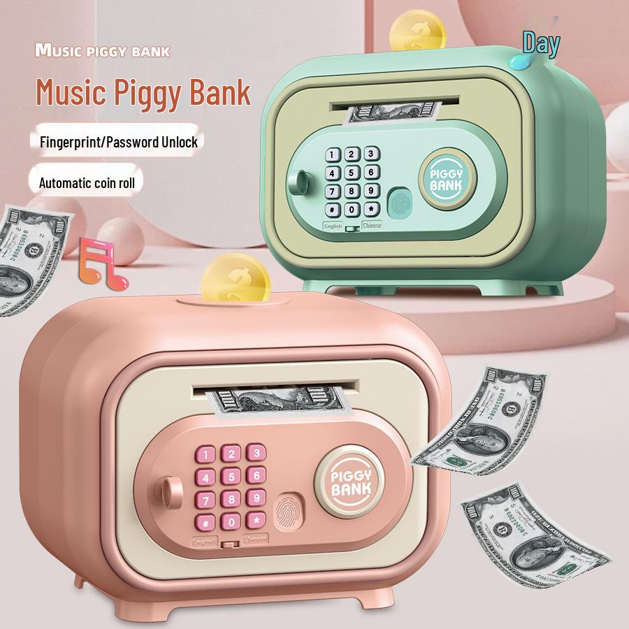 Kids' Musical Piggy Bank: Automatic Money Rolling, Password Unlock, Large Capacity Safe Toy Gift