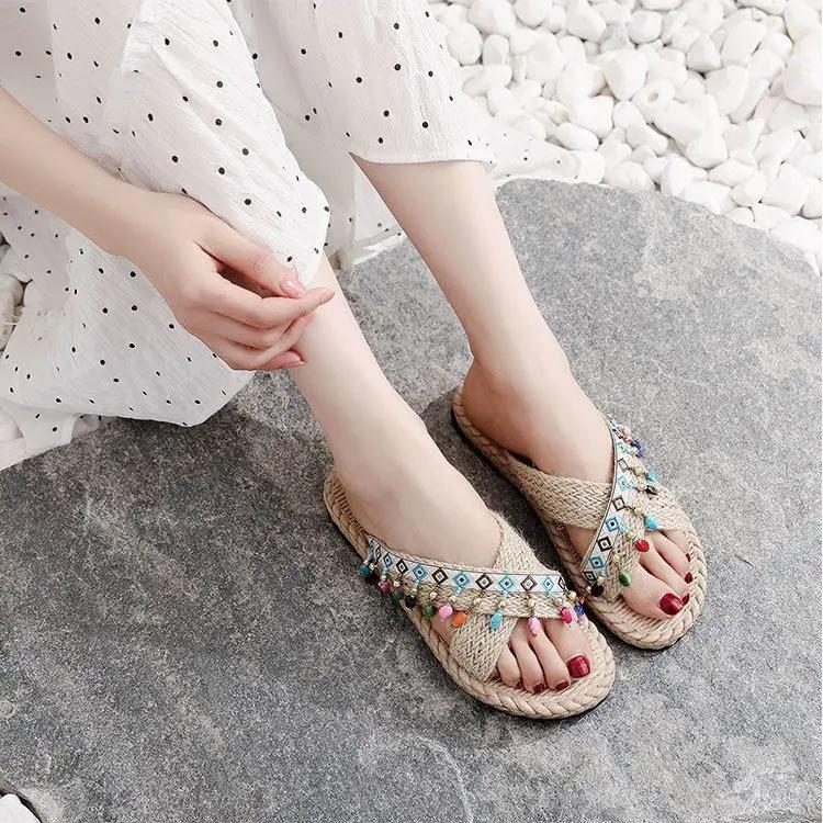 Geflochtene Damen Hausschuhe Draußen Flache Schuhe für Damen Neue Kollektion Mode Pantoletten Wasserdicht Sommer Schuhe Top Designs Sandalen