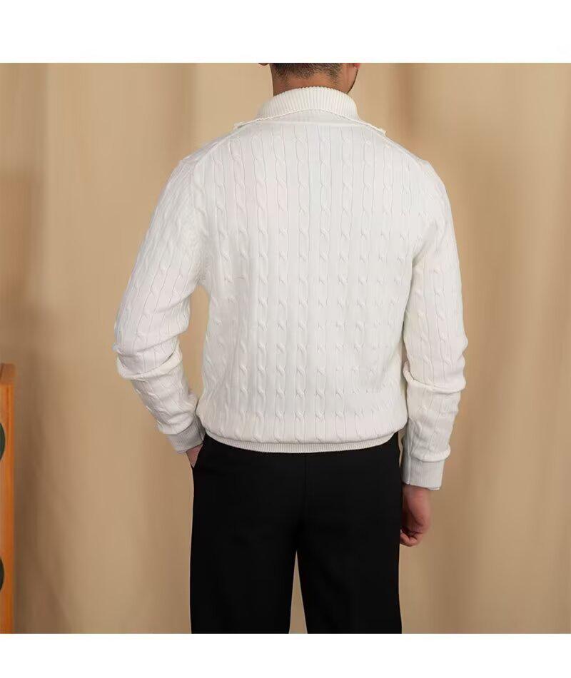 Men's Trendy Casual Slim Fit Cable Knit Half-Zip Sweater with Stand Collar for Autumn and Winter