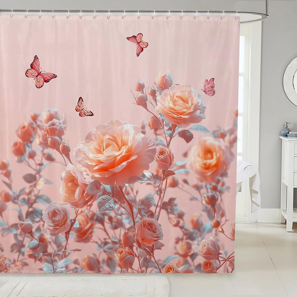 Zen Stones Bath Curtain with Hooks,White Vase Blue Flowers Aesthetic Waterproof Shower Curtain,Japanese Floral Simple Bathroom