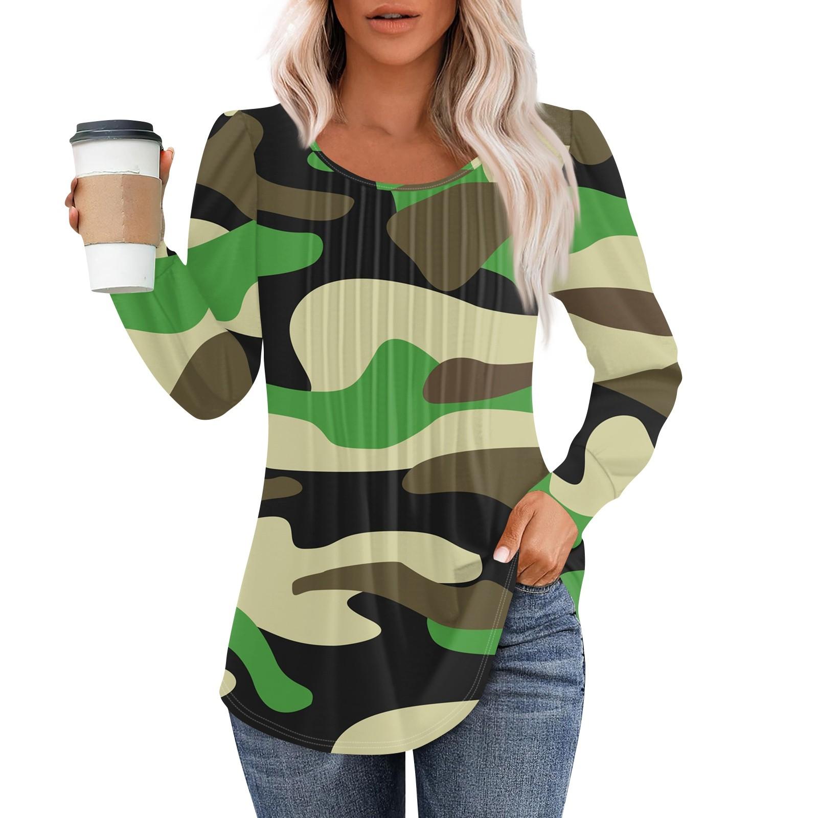 

Рубашки с длинным рукавом для женщин, топы, нарядные повседневные блузки, плиссированные топы-туники с круглым вырезом XXXL