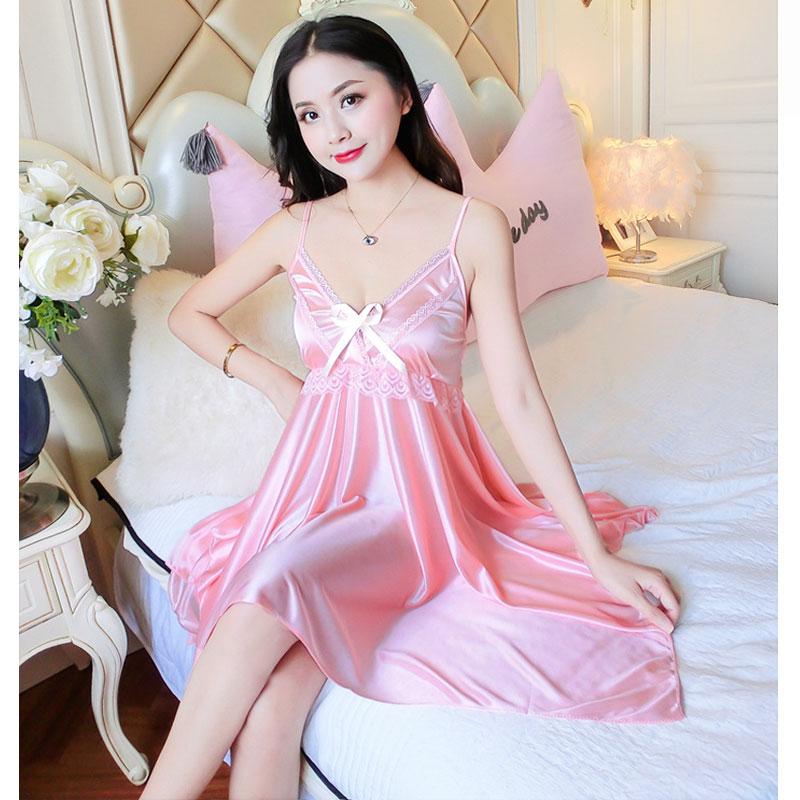 8 Colors Women's Silky Sleepwear Dress Sleeping Dress Nighties Pajamas Dress Sexy Nightwear Night Dress for Women