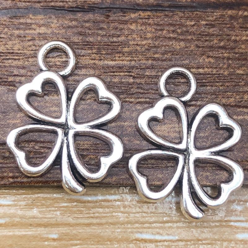 Antique Silver Alloy Four-Leaf Clover Pendant Charm for DIY Jewelry