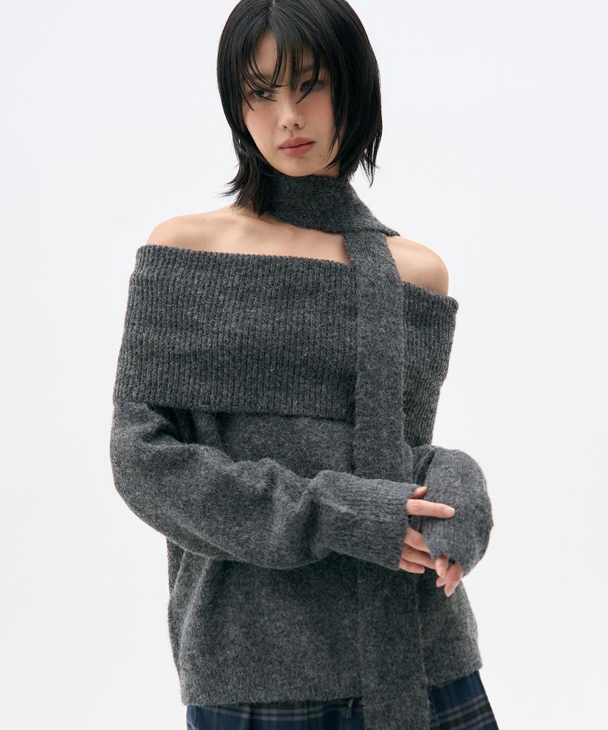PLACE STUDIO Essential Soft Muffler Set Off-Shoulder Long Sleeve Knit_3 Colors