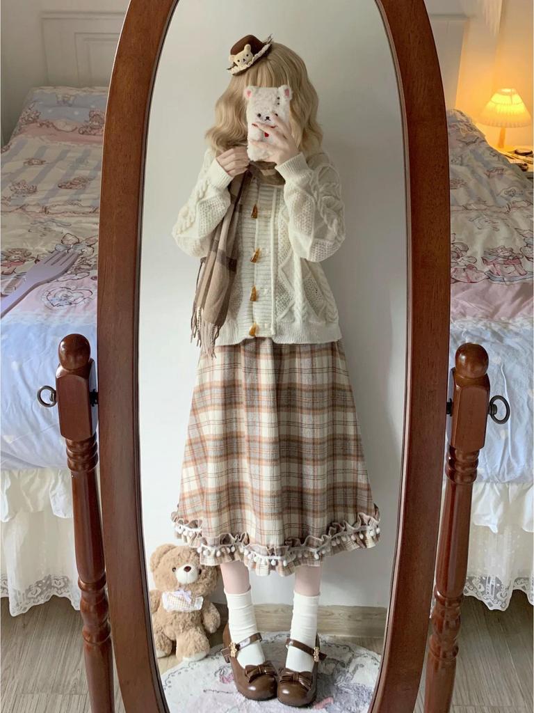 French Retro Plaid Tassel A-Line Mid-Length Skirt - High Waist, Slimming, Versatile Autumn/Winter Style