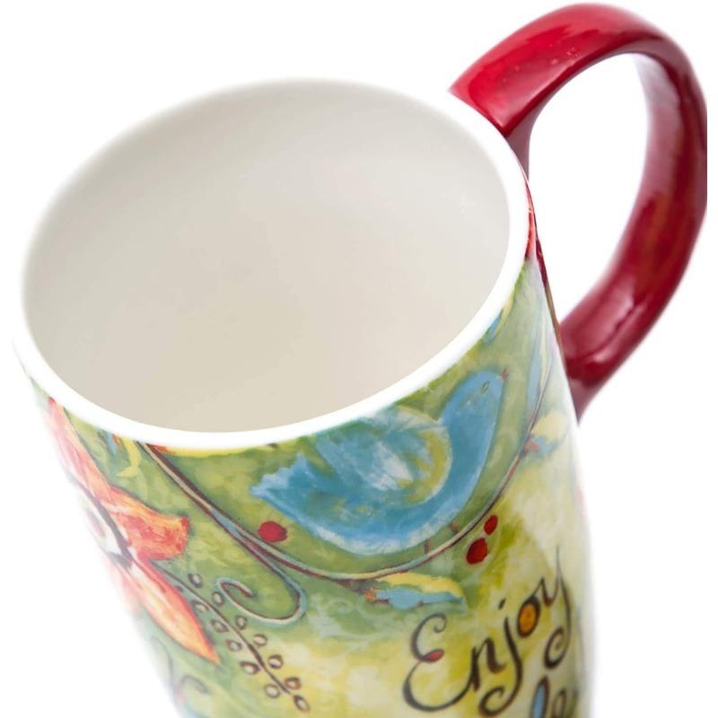 Vysoký keramický hrnek s víčkem Kreativní květinový potisk Krásné kávové hrnky na čaj Mléko, Velký objem Domácí kancelář, 500 ml, 1 ks