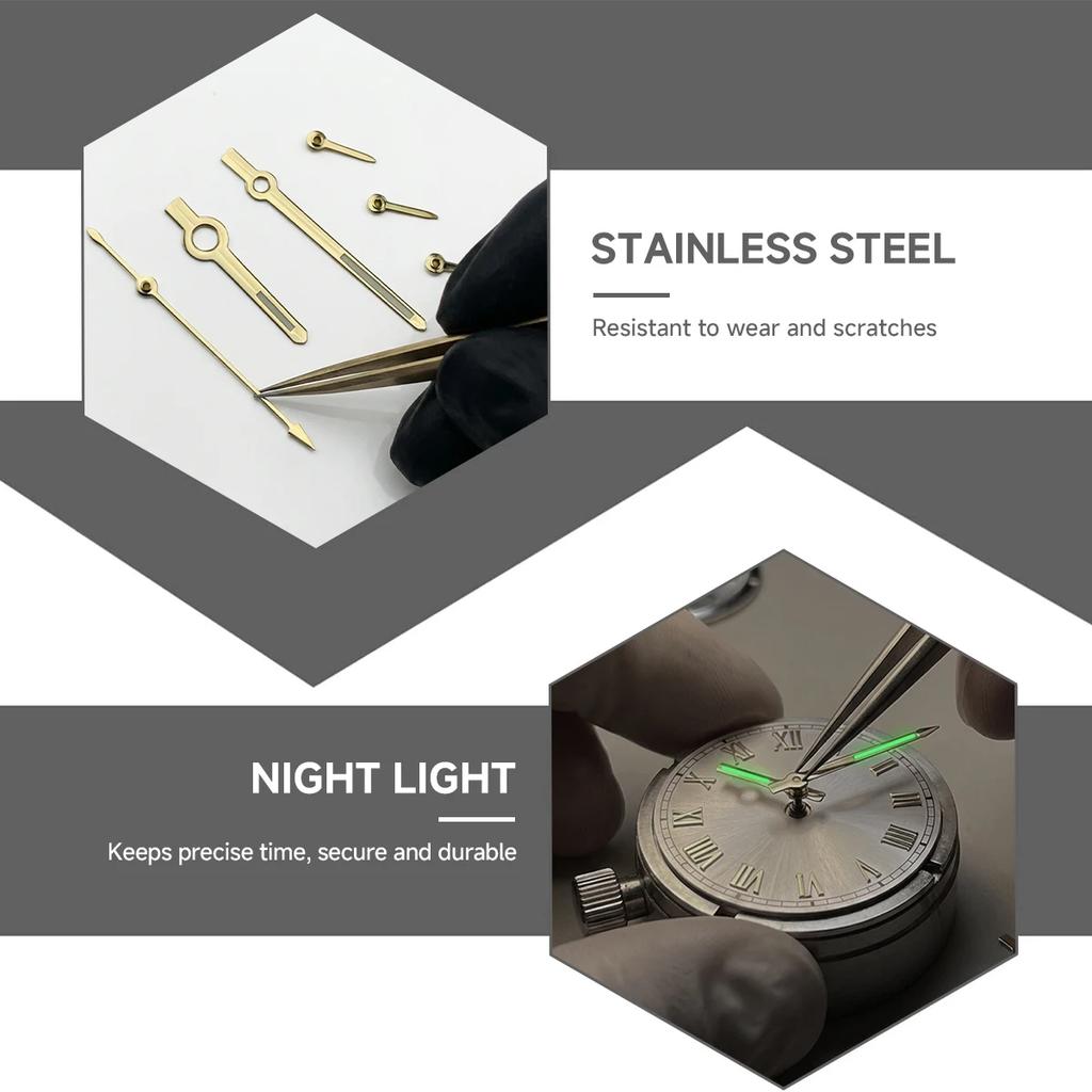 VK63 Uhrzeiger Quarz Grün Leuchtend 6-Zeiger Passend für VK63 Automatikwerk Schwarz Weiß Uhrnadel Zubehör