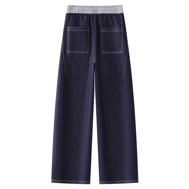 Dámské džíny s vysokým pasem, tmavě modré, retro šavlový střih - Nová jarní a podzimní kolekce 2025, zeštíhlující styl s rovnými nohavicemi