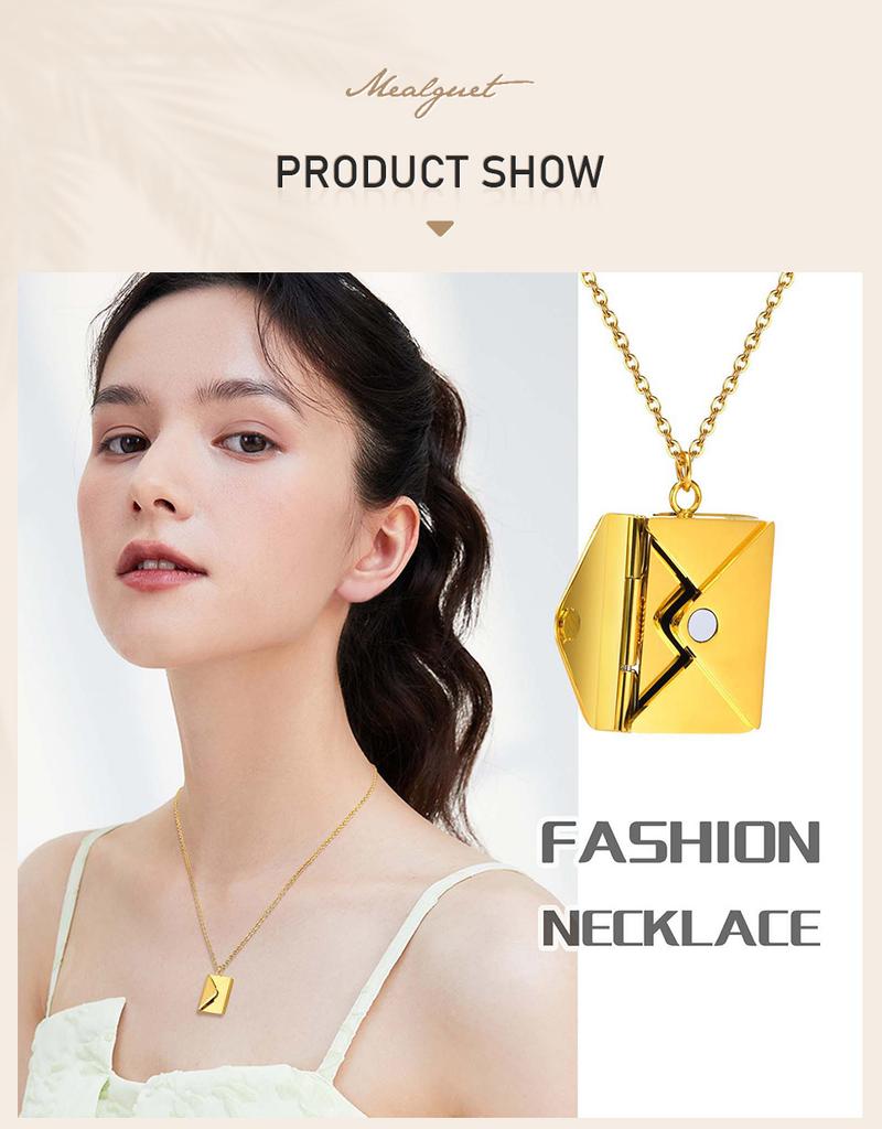 Customzied Envelope Locket Necklace Pendant For Women, Stainless Steel Love Letter Engrave Personalized Secret Message Jewelry
