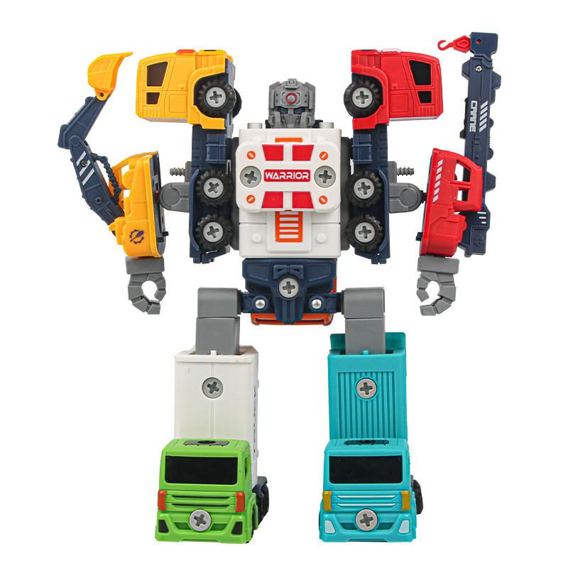 Diy Detachable Engineering Vehicle Toy Set For Boys With Five Colorful Transforming Robots