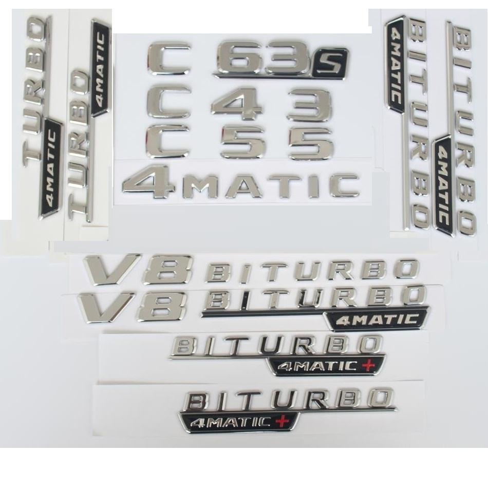

Chrome Letters C32 C43 C55 C63 Symbols V8 BITURBO 4MATIC Sticker for Benz AMG W204 W205 Trunk Fender Emblems C 43