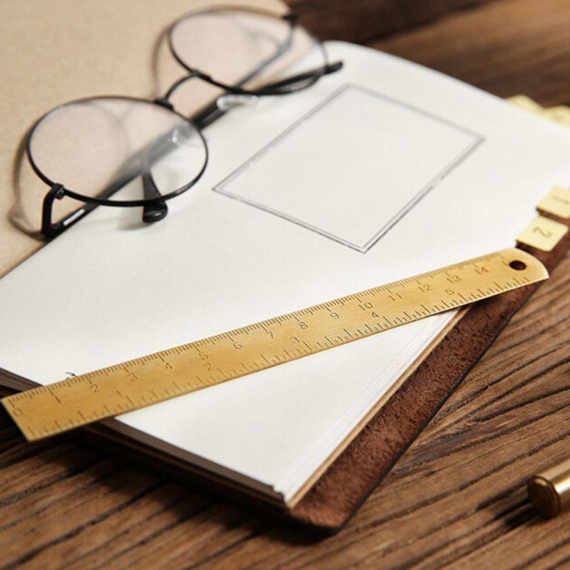Hand Ruler Brass Metal Dual Scale15 Cm Rulers Measuring Tool Portable Retro Bookmark Thickening
