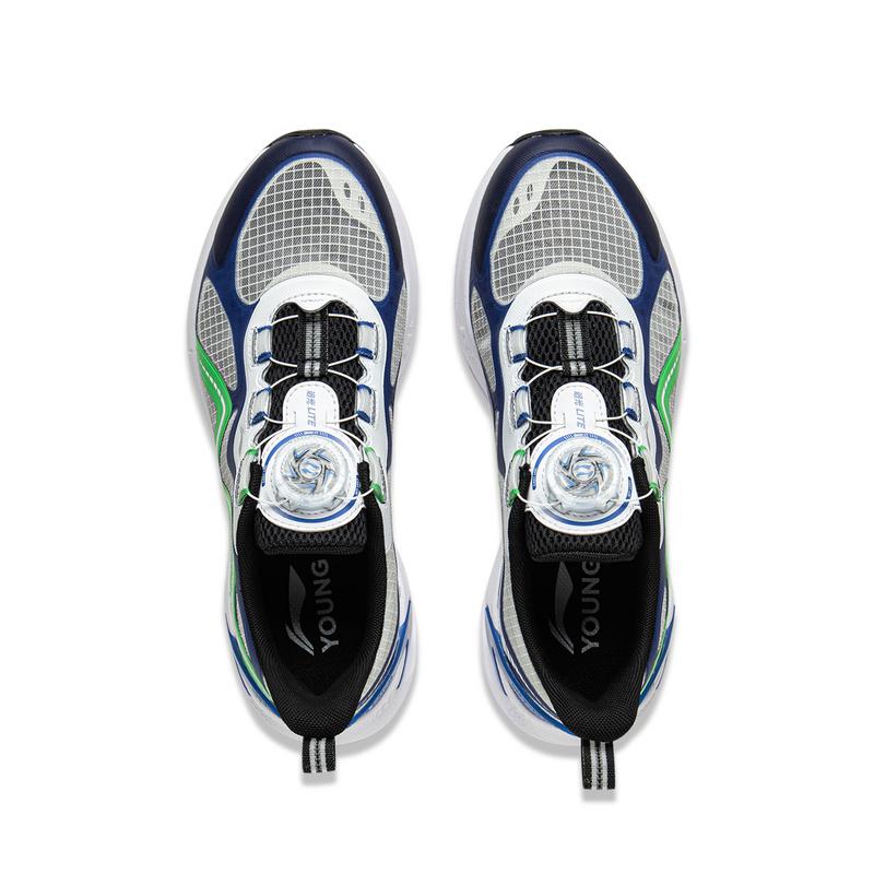Li Ning Kids PU Versatile Comfortable Non-Slip Wear-Resistant Low-Top Running Shoes Men Running Shoes White Blue Green YKFV040-5