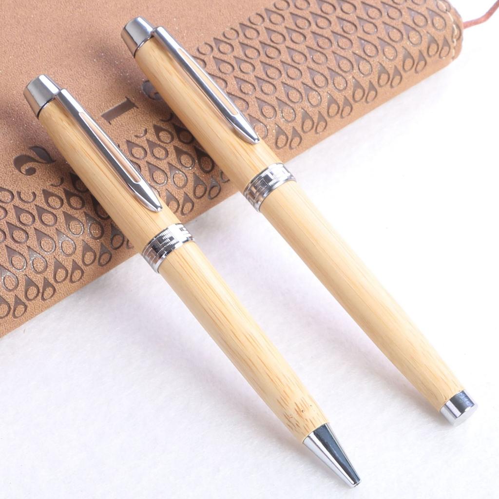 Solid Wood Box Office Business Bamboo Signature Ball Pen, Advertising Gift Bamboo Wood Spinning Ballpoint Pen Set