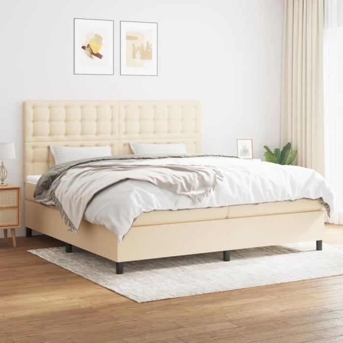 3142126 vidaXL Lit à sommier tapissier avec matelas Crème 200x200 cm Tissu