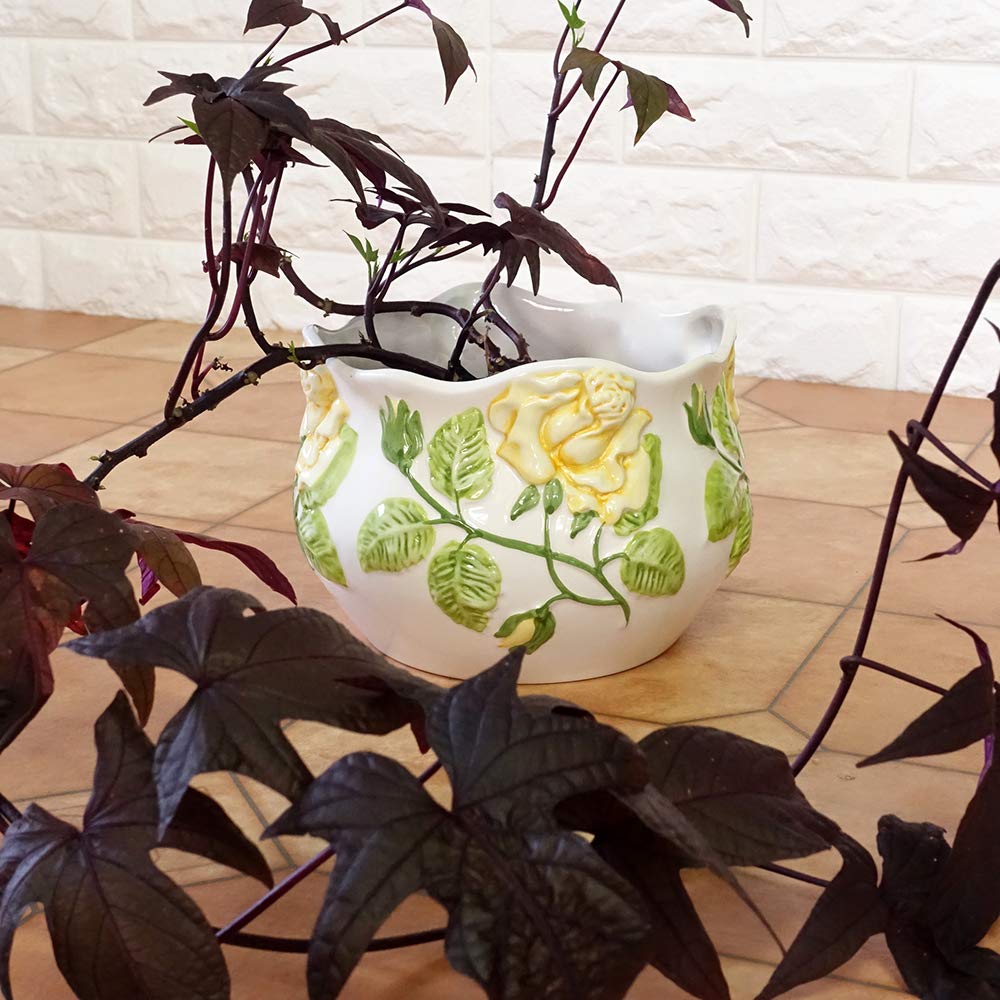 ceramic flower yellow with drainage suitable for direct Portuguese-made pot, rose, 18cm, hole, planting, pan-h233y