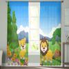 Lustiger Löwe-Cartoon im Dschungel, Tüllvorhänge für Wohnzimmer, Küche, Fenster, Vorhänge, Heimdekoration, transparenter Vorhang für Kinderschlafzimmer